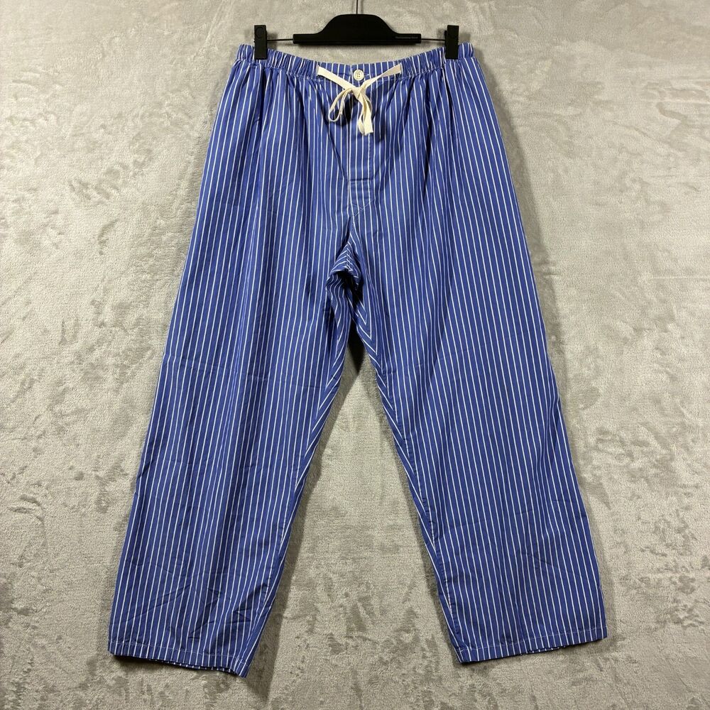 Paul Stuart Mens XL Blue Stripe Cotton PJ Pajama Lounge Pants Made Canada Luxury